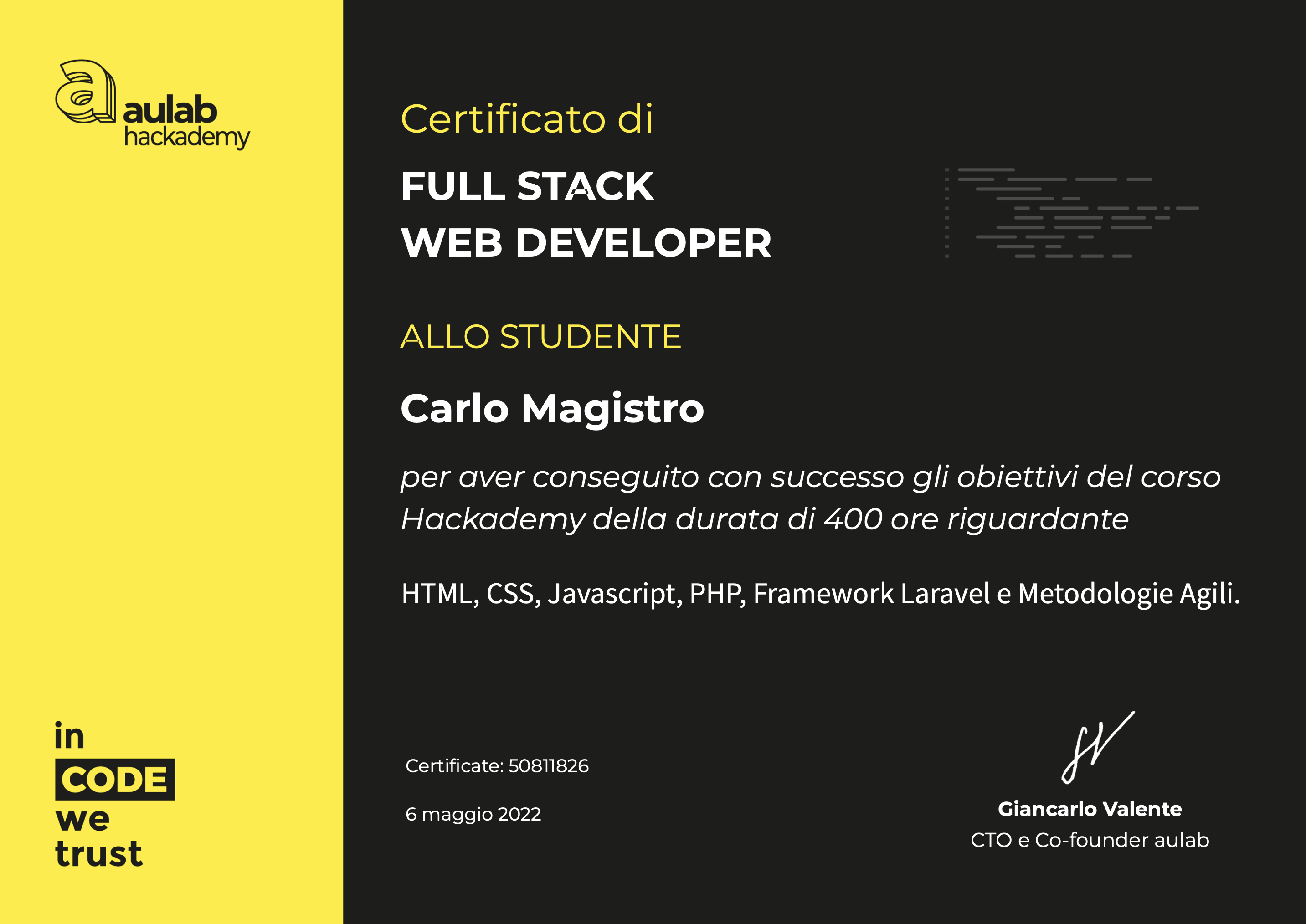 Certificato AuLab